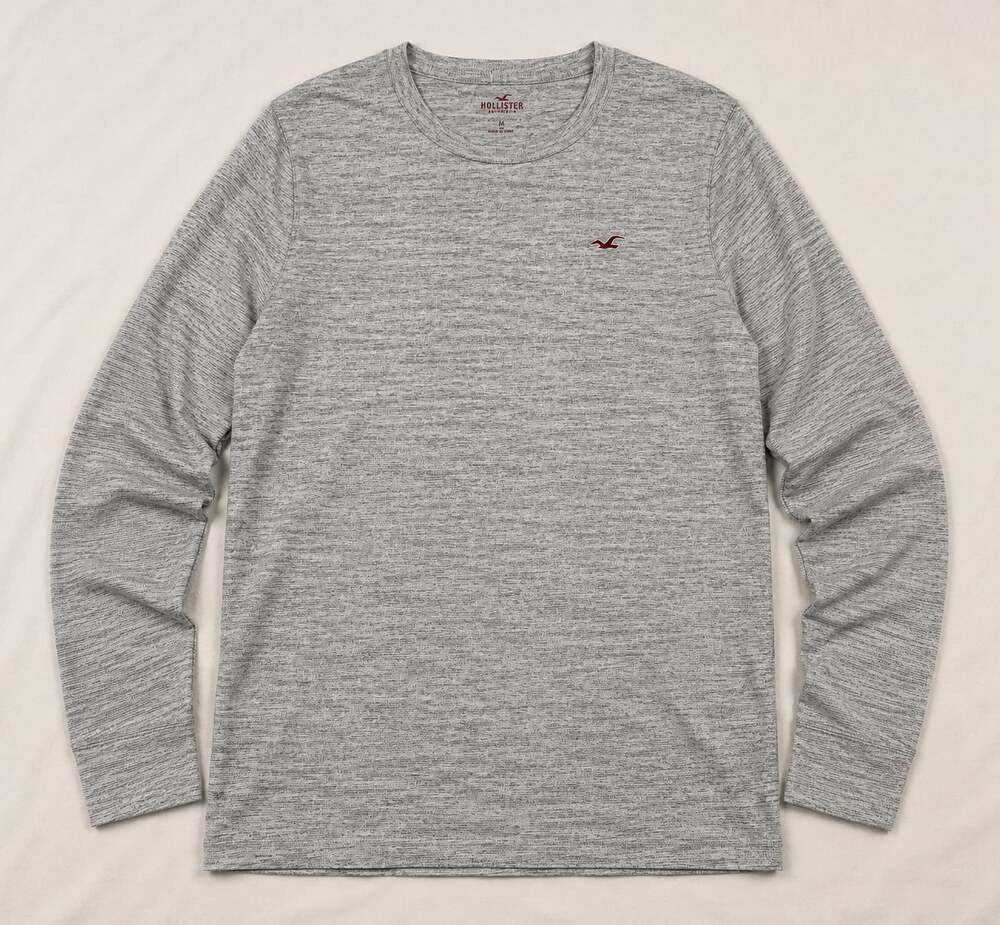 Hollister Men's Gray Space-Dye Long Sleeve Crewneck Tee Medium